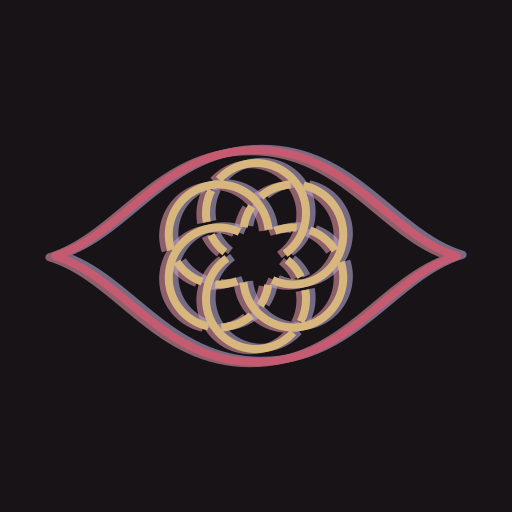 Vesperveil icon: a carmine eye with an interwoven golden iris