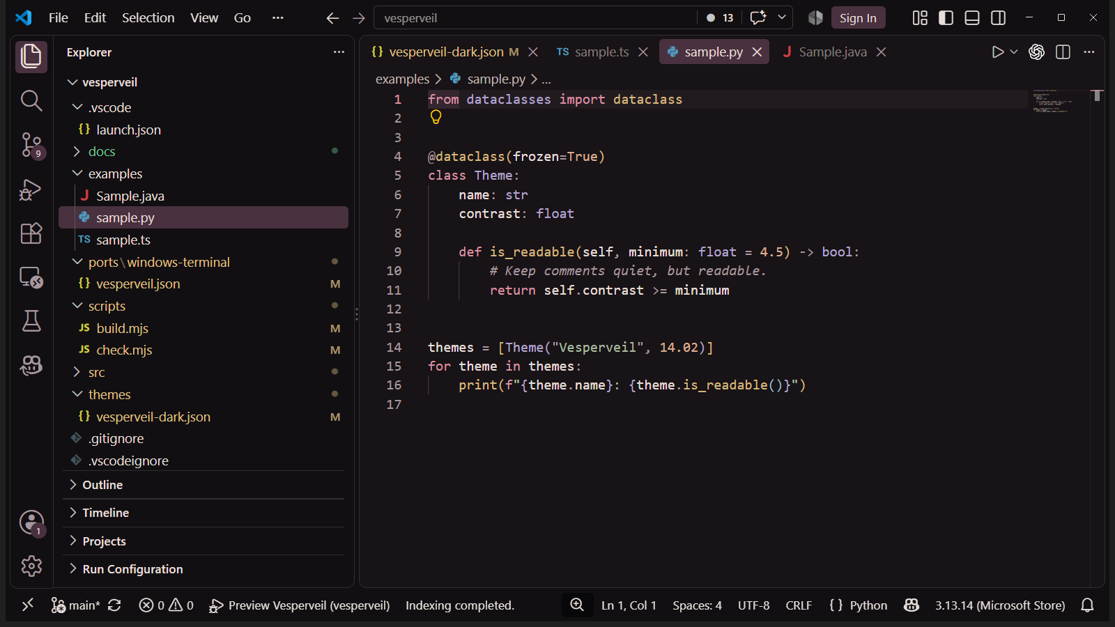 Python — Vesperveil Dark in VS Code